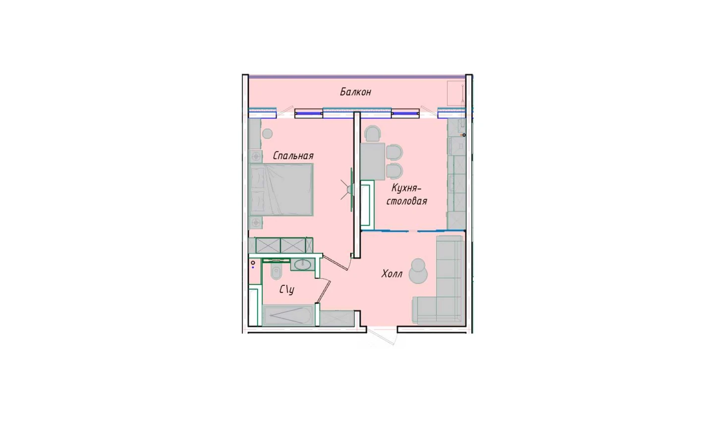 1-комнатная квартира 52.38 м²  10/10 этаж