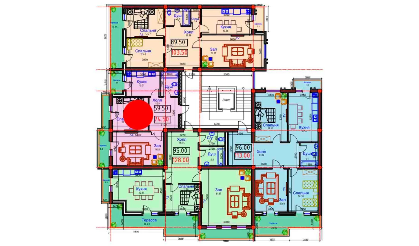 2-комнатная квартира 74.5 м²  8/8 этаж