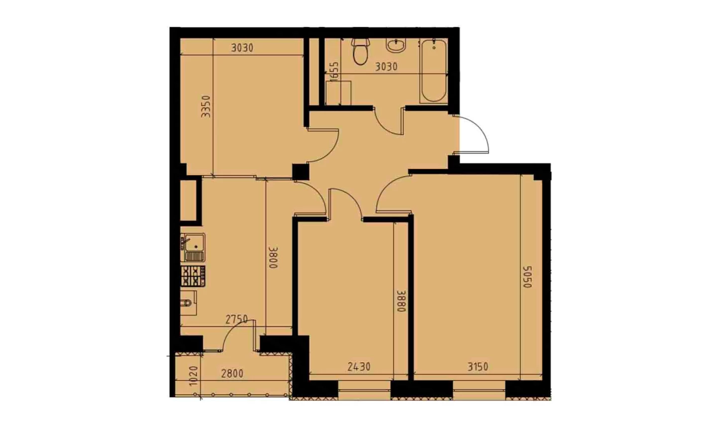 2-комнатная квартира 60.53 м²  8/8 этаж