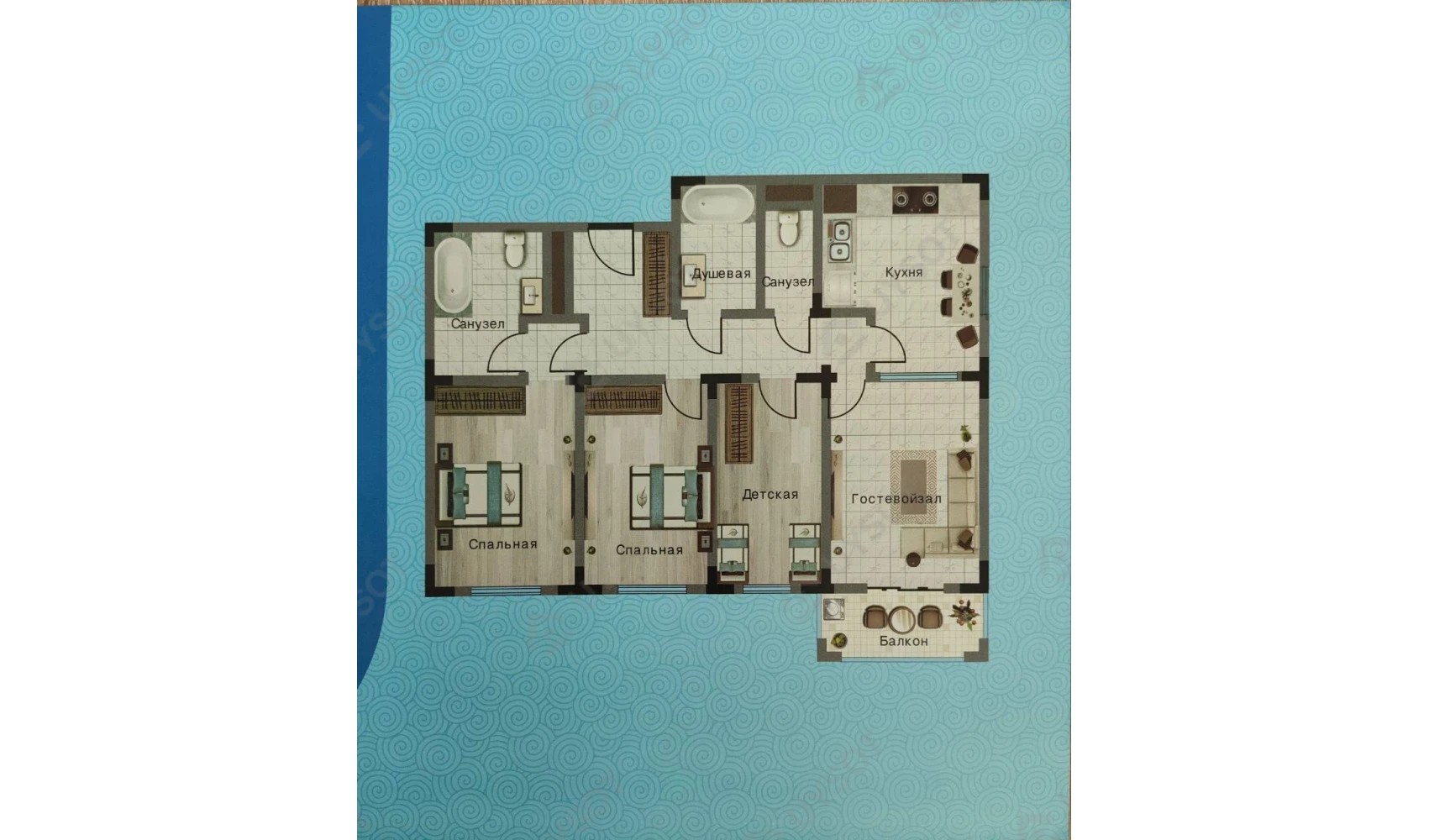 4-комнатная квартира 87.15 м²  1/1 этаж