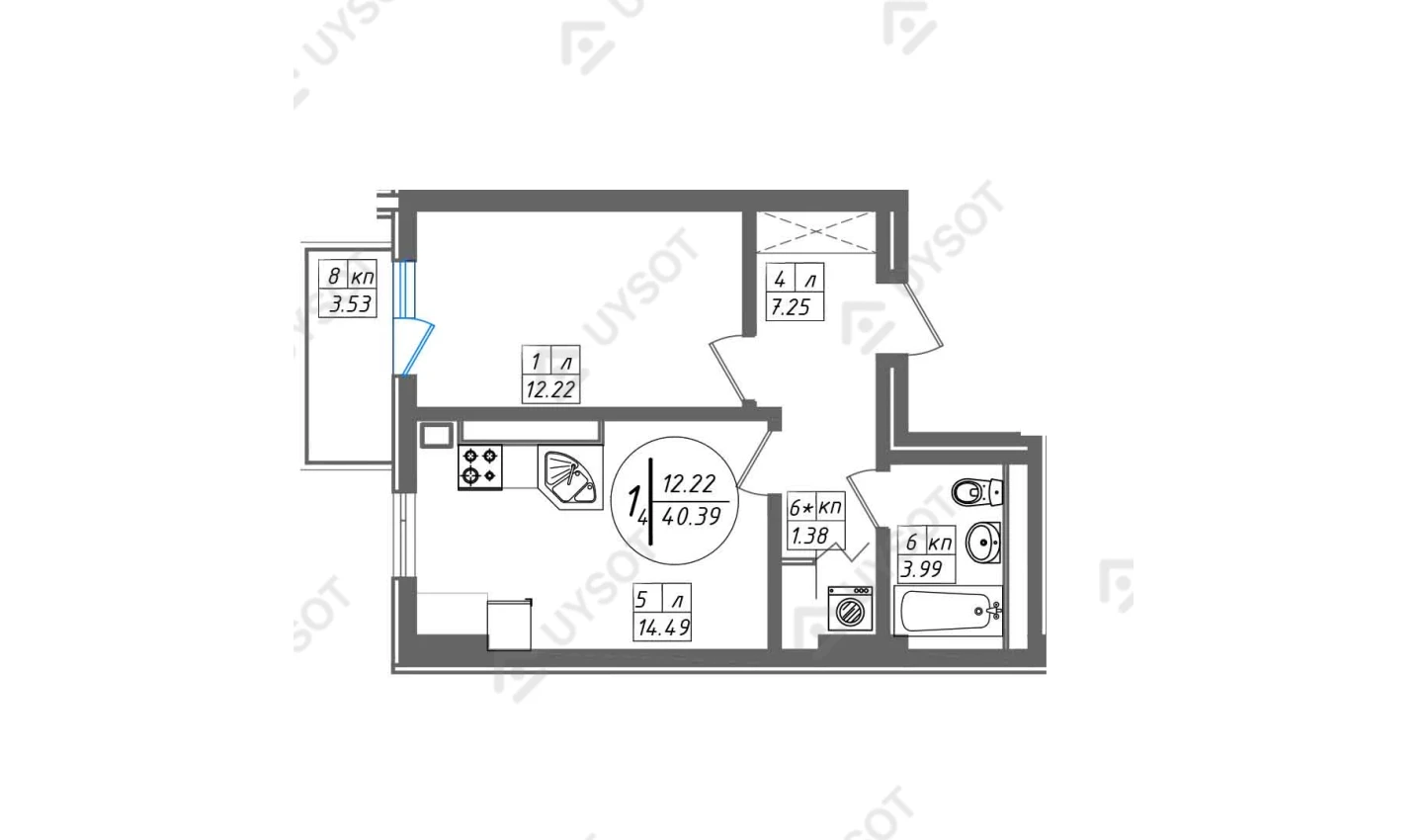 2-комнатная квартира 61.99 м²  4/4 этаж