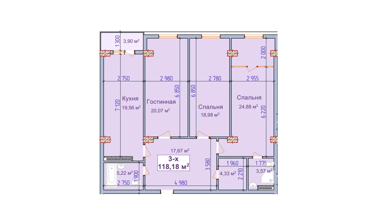 3-xonali xonadon 114.28 m²  3/3 qavat