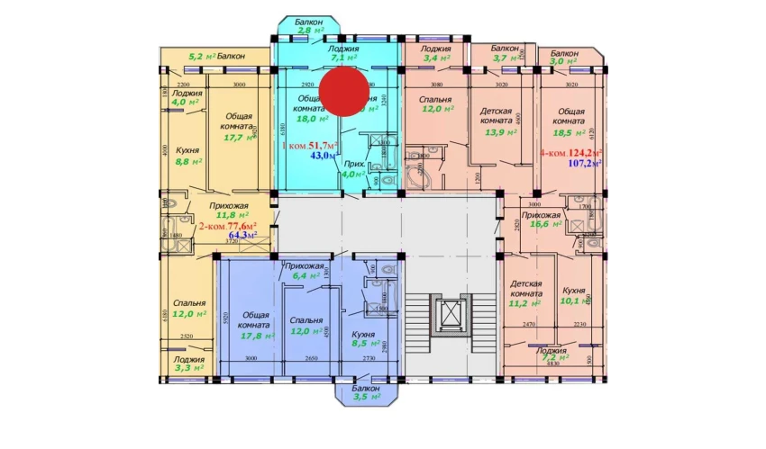 1-xonali xonadon 51.7 m²  2/7 qavat | Bunyodkor Turar-joy majmuasi