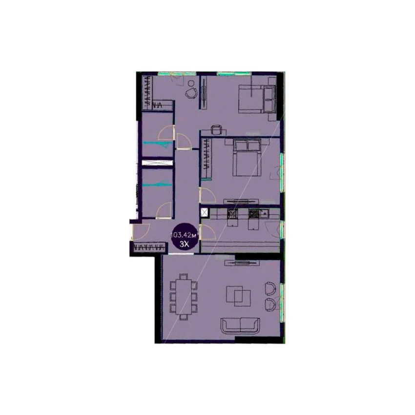 3-комнатная квартира 103.42 м²  2/2 этаж