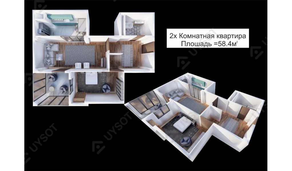 2-комнатная квартира 58.4 м²  8/8 этаж