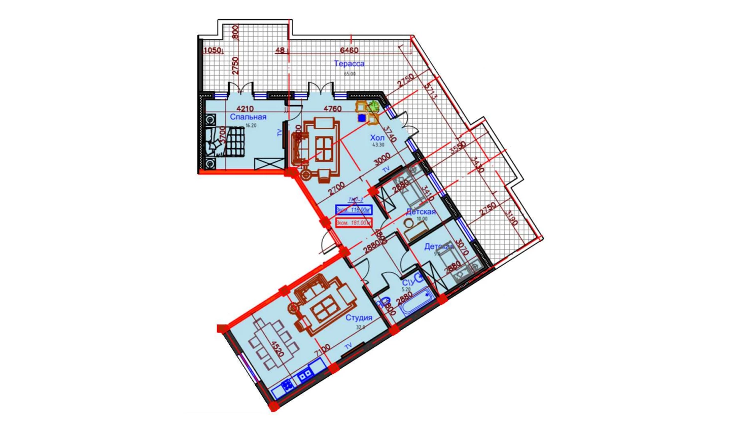 6-комнатная квартира 90 м²  9/9 этаж