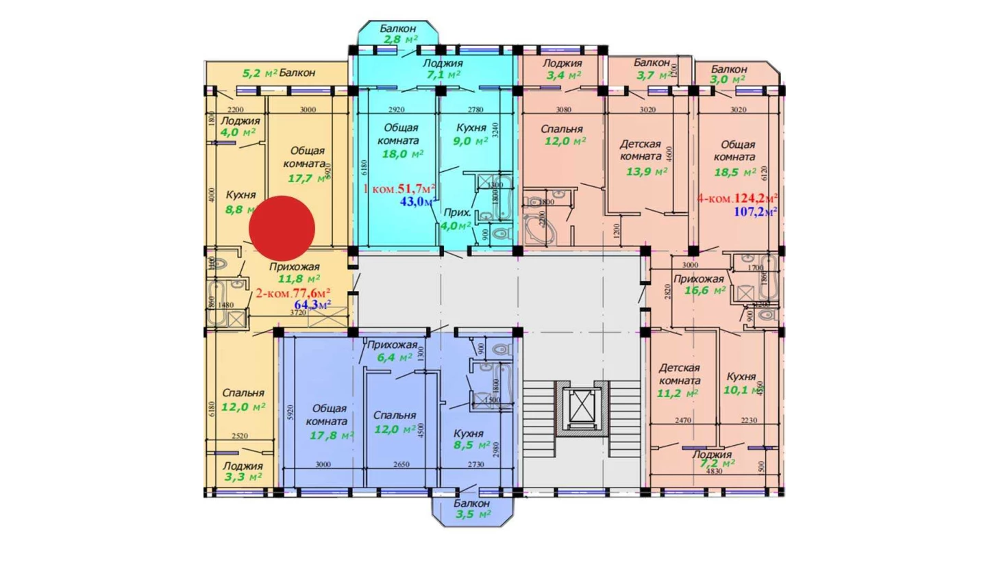 2-комнатная квартира 77.6 м²  2/2 этаж