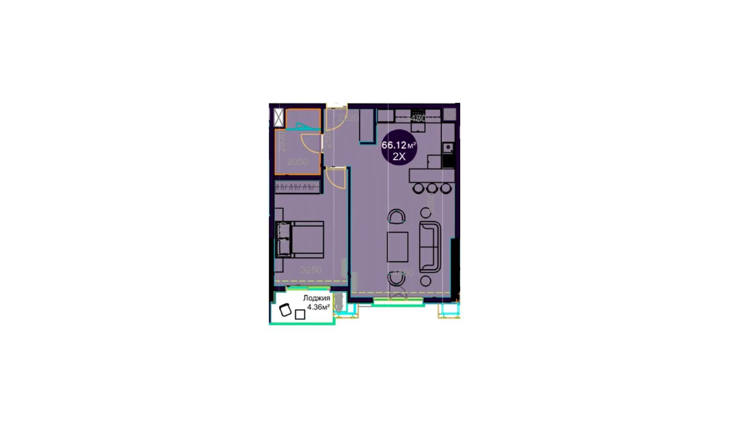 2-комнатная квартира 66.12 м²  11/11 этаж