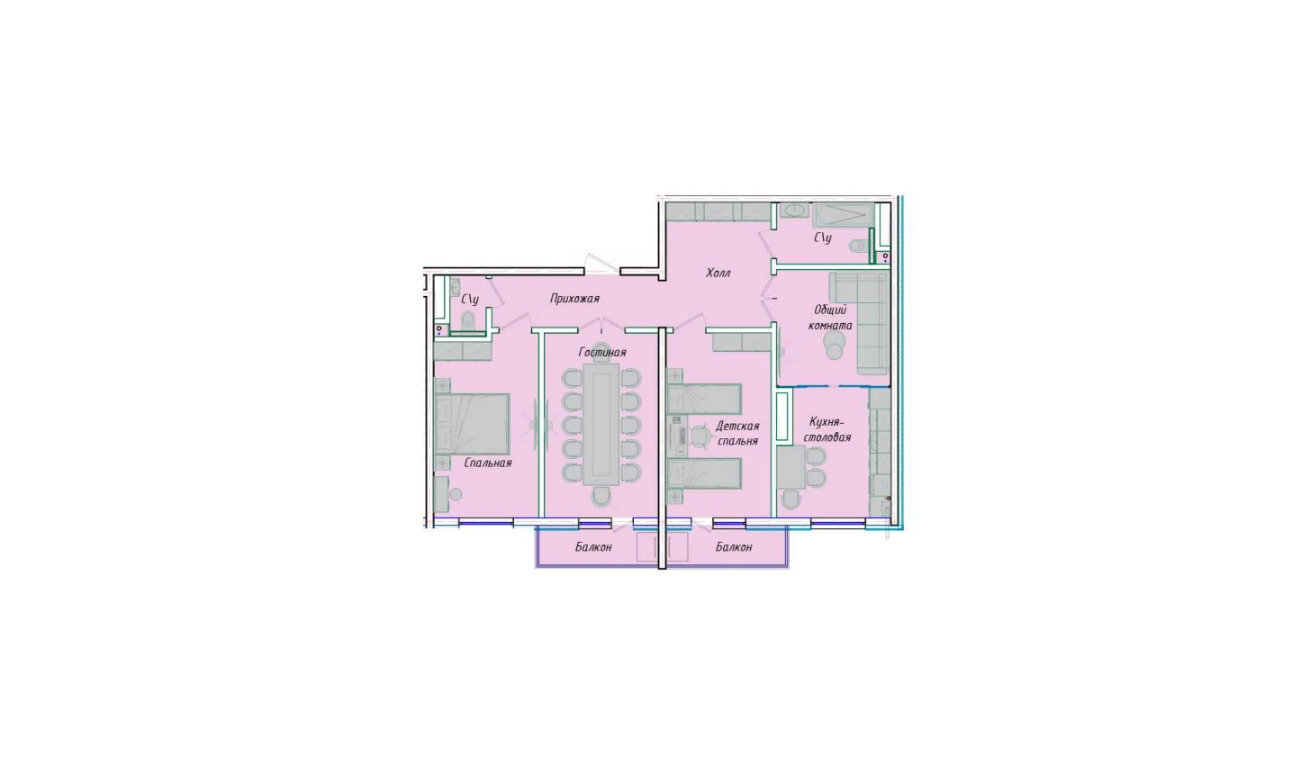 4-комнатная квартира 98.7 м²  6/6 этаж