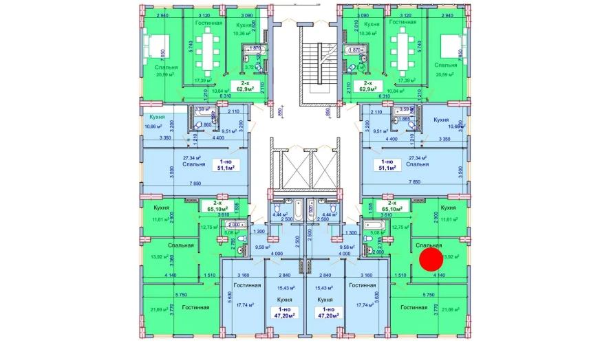 2-xonali xonadon 65.1 m²  1/1 qavat