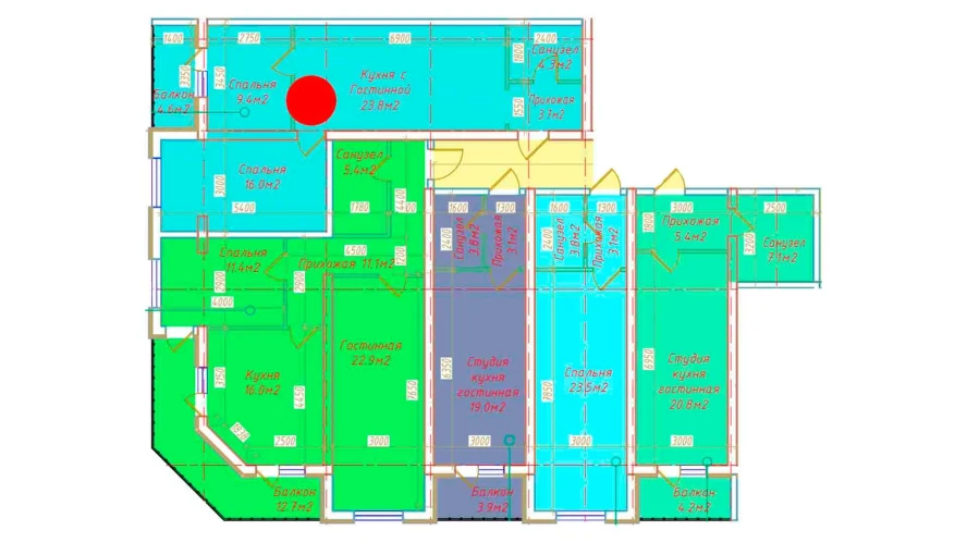 2-комнатная квартира 61.8 м²  3/3 этаж