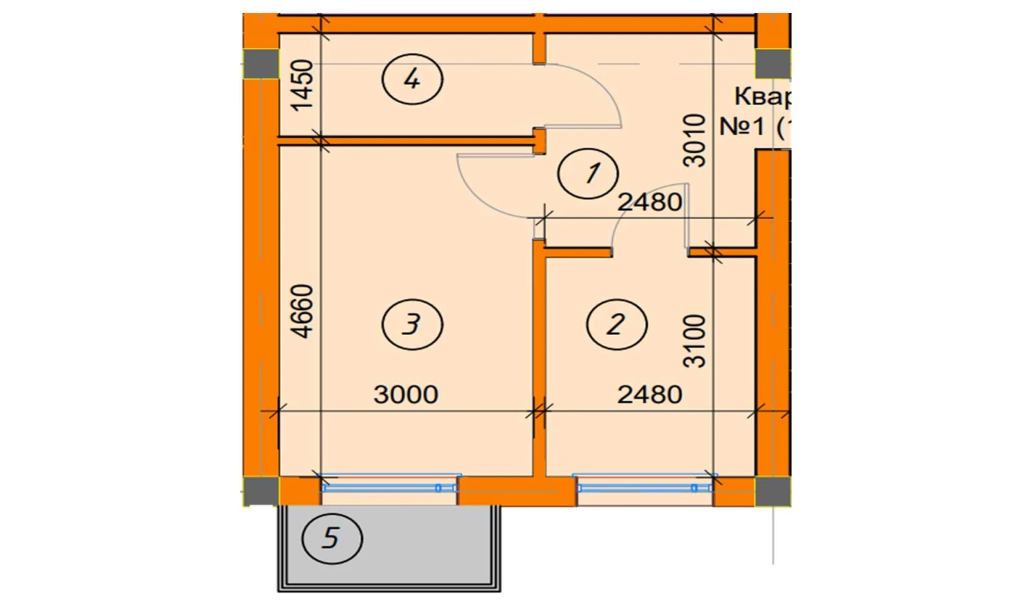 1-xonali xonadon 33.49 m²  4/4 qavat