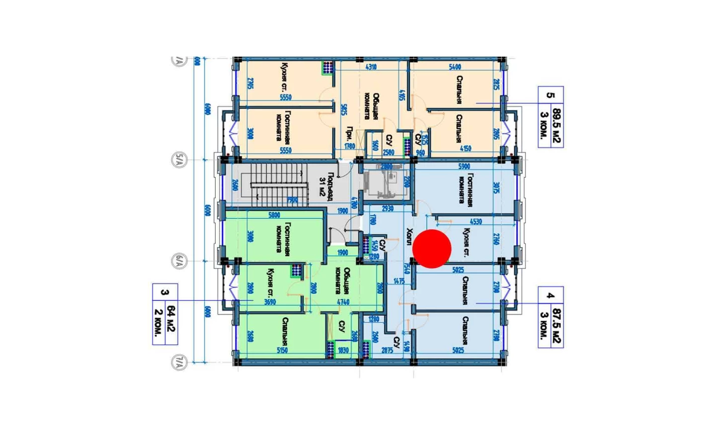 3-комнатная квартира 87.5 м²  9/9 этаж