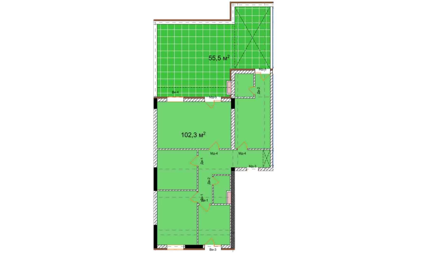 4-комнатная квартира 102.3 м²  13/13 этаж