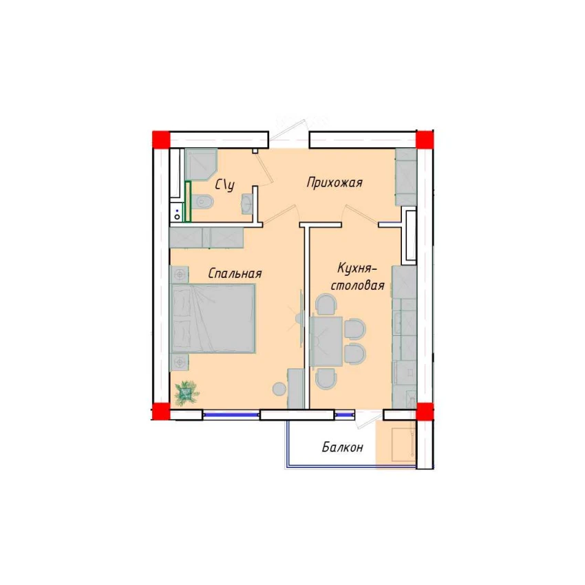 1-комнатная квартира 36.99 м²  3/3 этаж