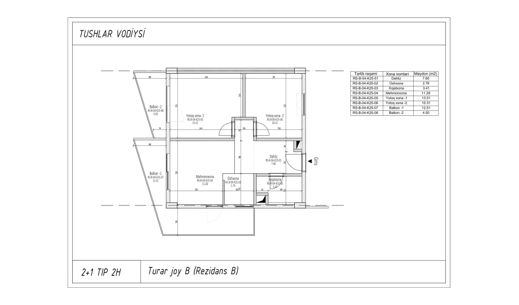 3-xonali xonadon 53.973 m²  5/5 qavat