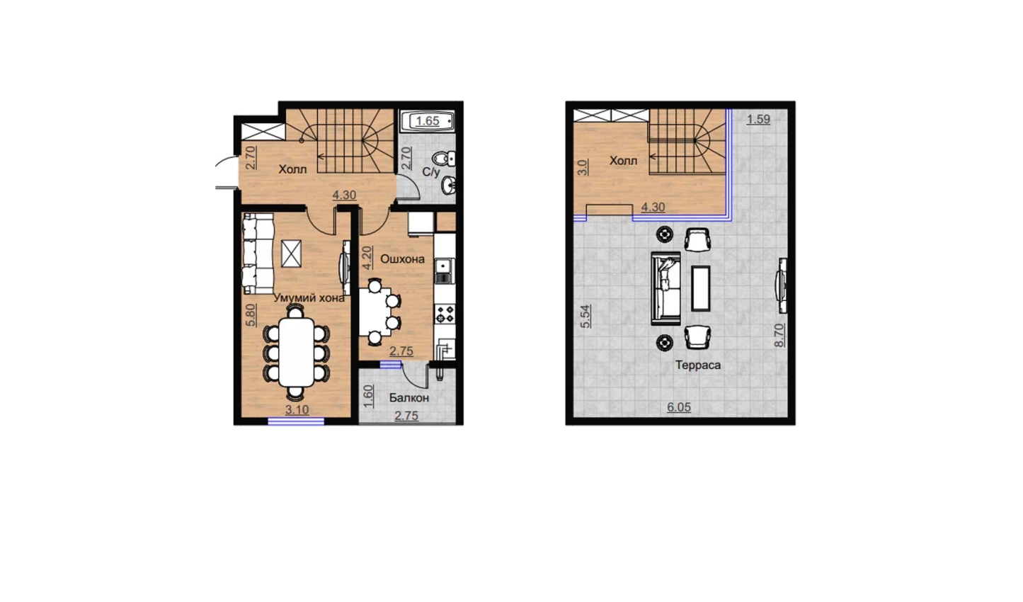 1-xonali xonadon 54.8 m²  16/16 qavat