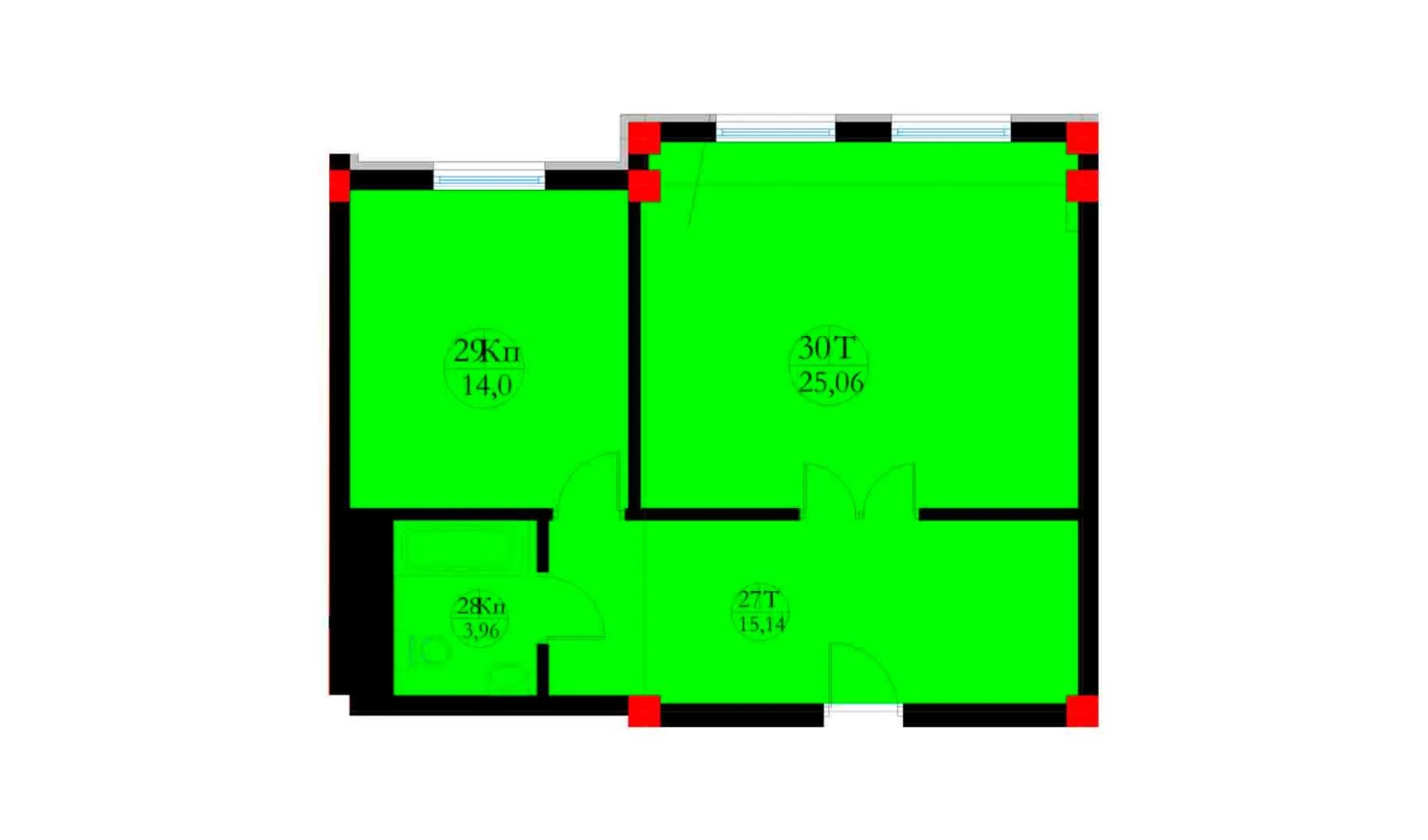 2-xonali xonadon 61.65 m²  1/1 qavat