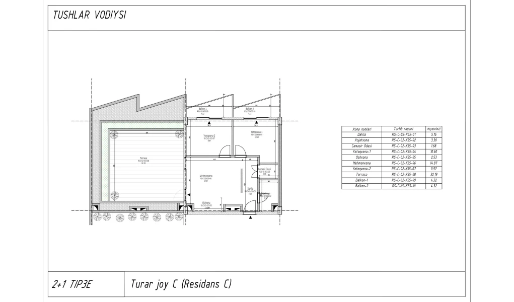 3-xonali xonadon 60.359 m²  2/2 qavat