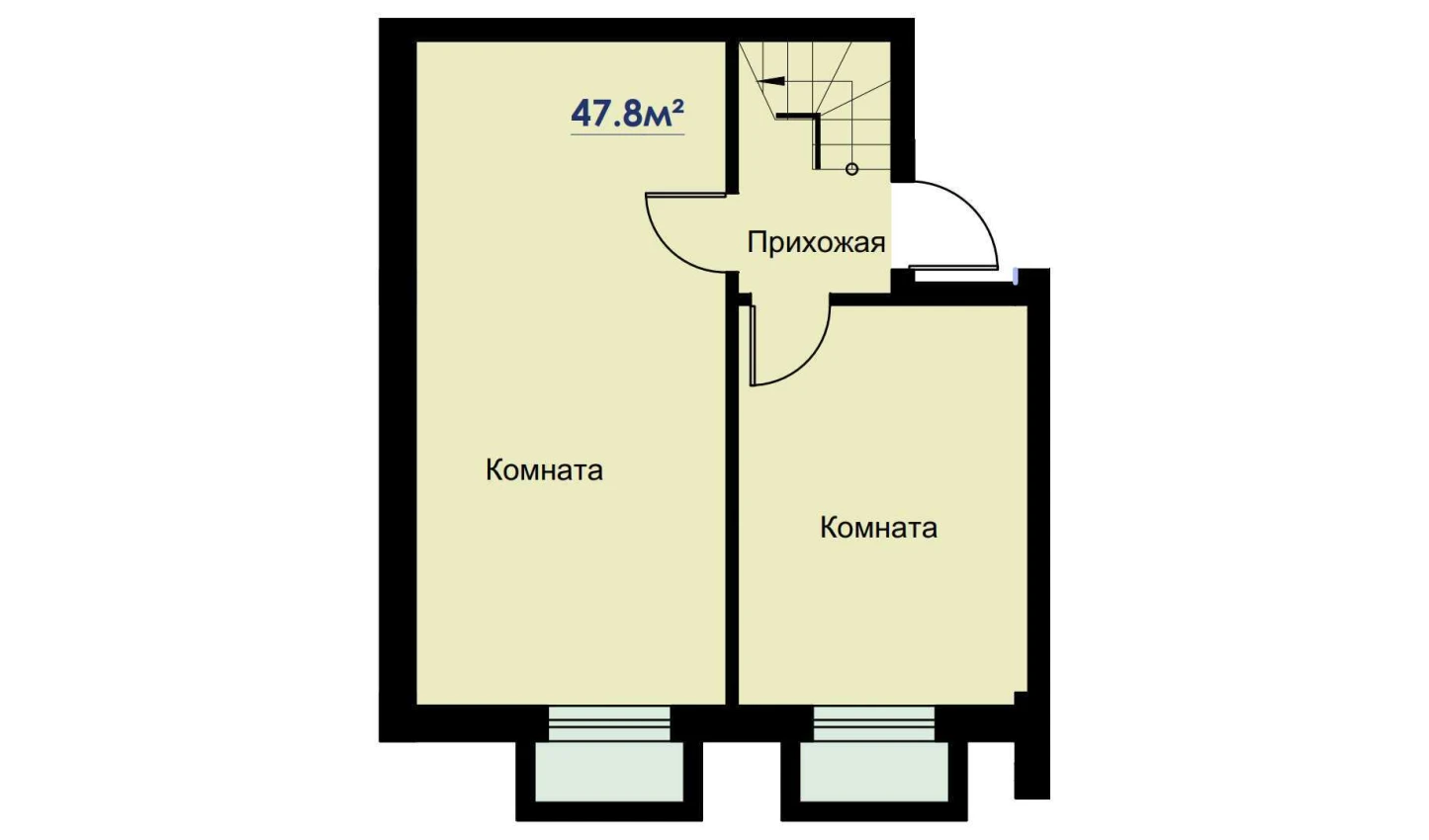 2-комнатная квартира 47.8 м²  1/1 этаж