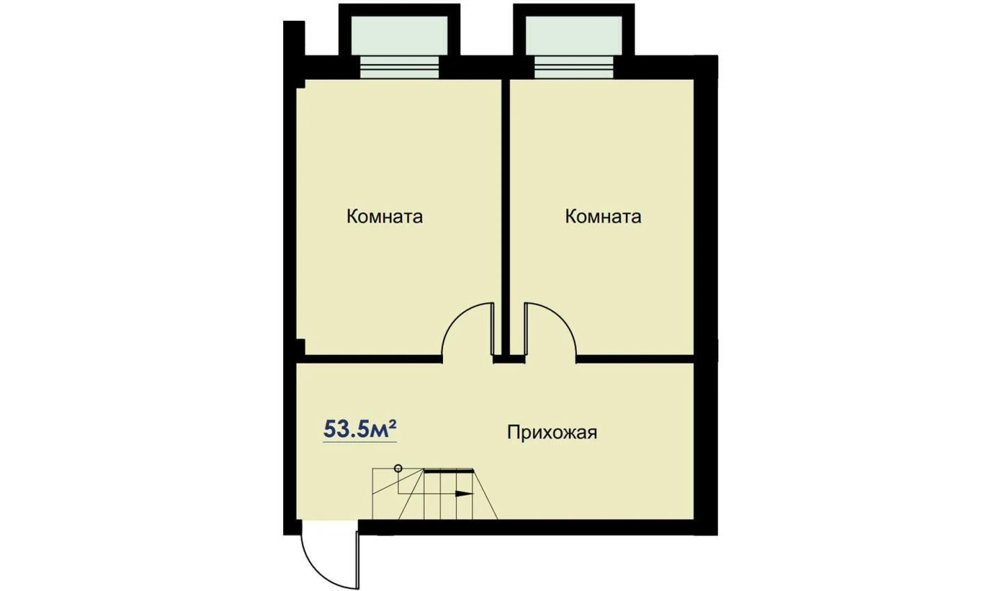 2-комнатная квартира 55 м²  1/1 этаж