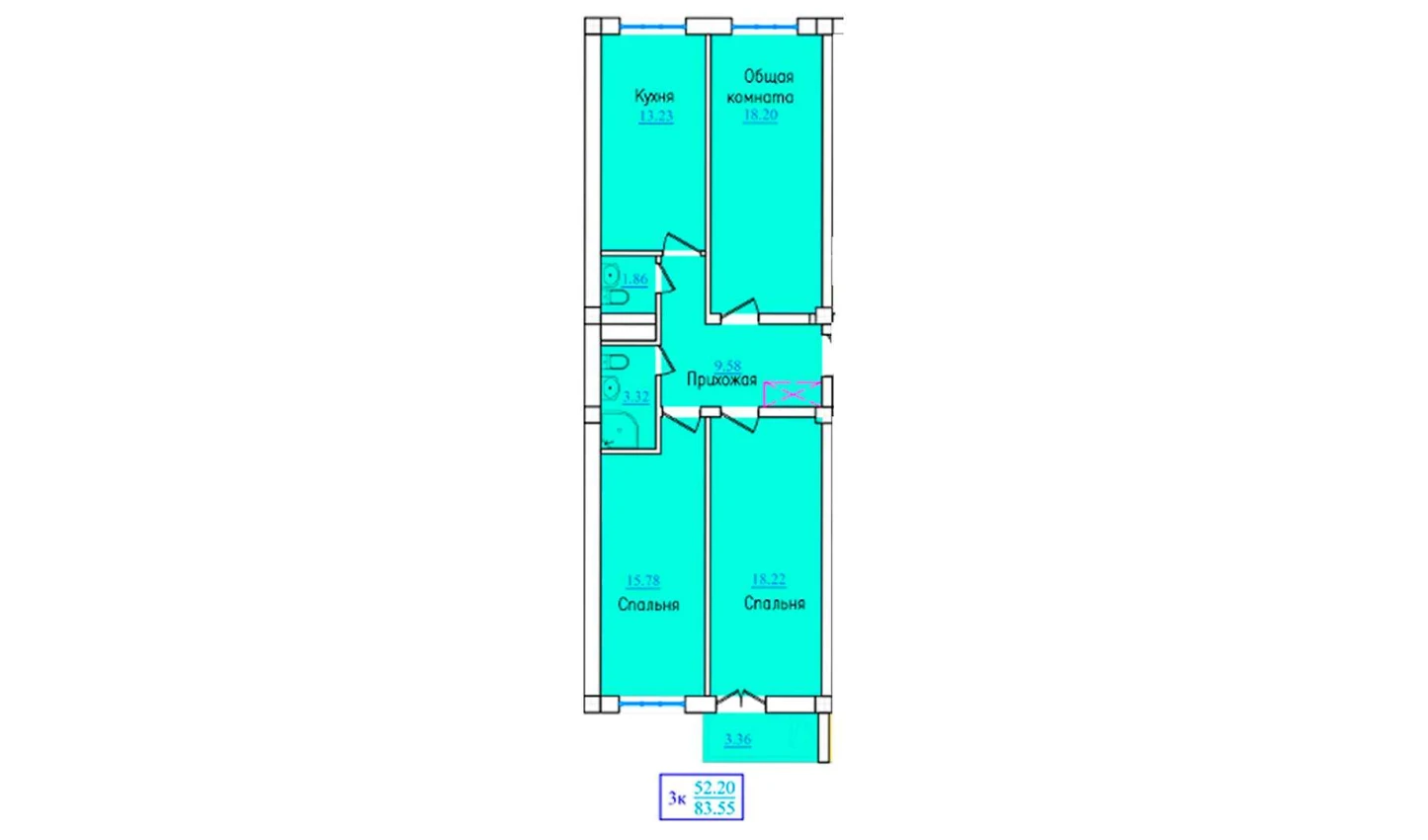 3-комн. квартира 83.55 м²  2/9 этаж | Жилой комплекс PROVANS