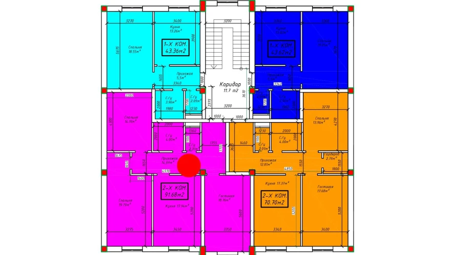 3-xonali xonadon 91.27 m²  4/4 qavat