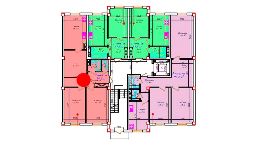 2-комнатная квартира 80.3 м²  1/1 этаж