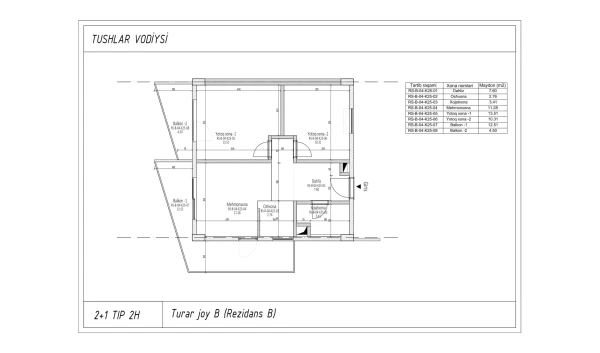 3-xonali xonadon 53.97 m²  5/6 qavat | TUSHLAR VODIYSI Turar-joy majmuasi