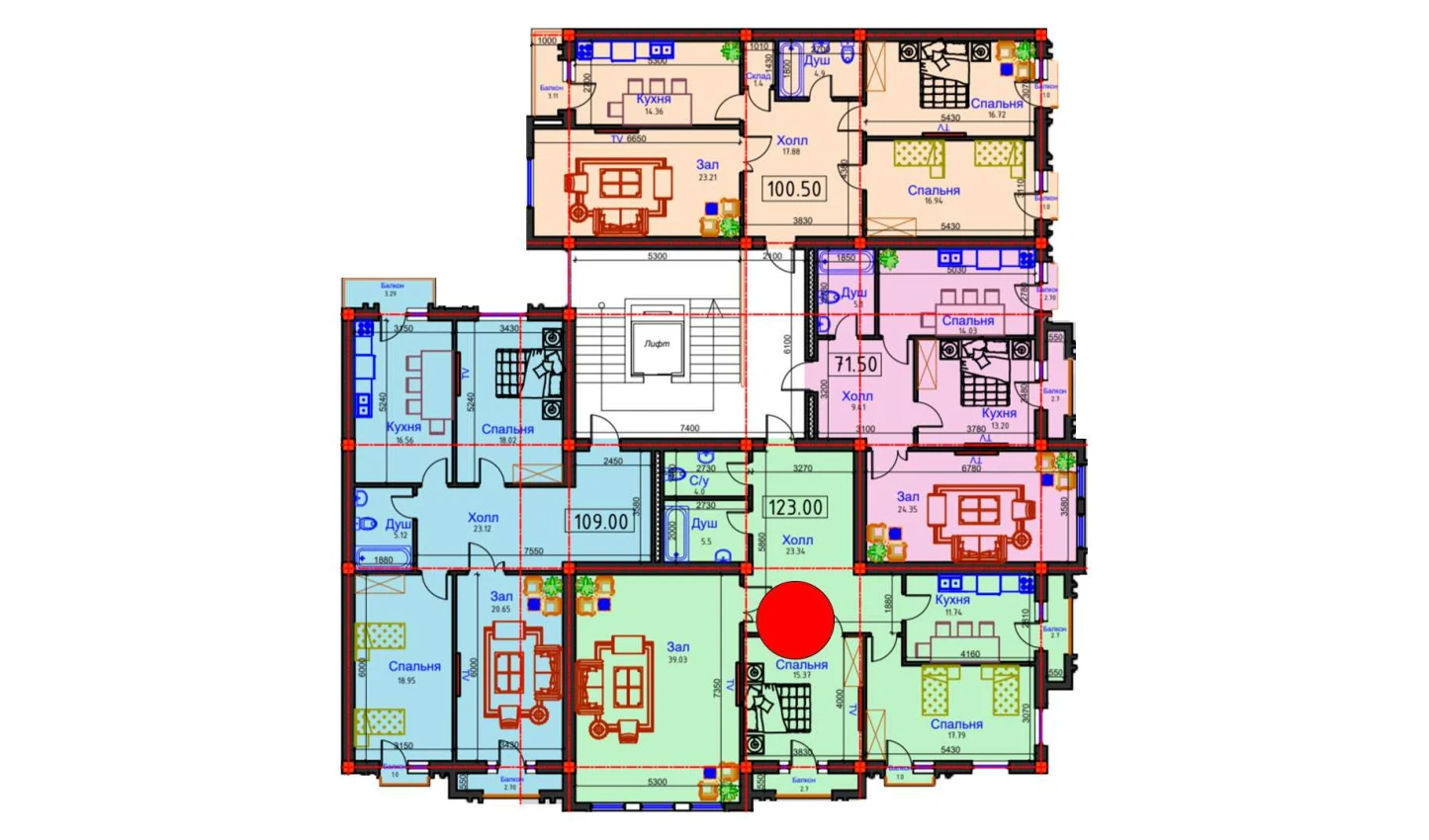 3-комнатная квартира 123 м²  6/6 этаж