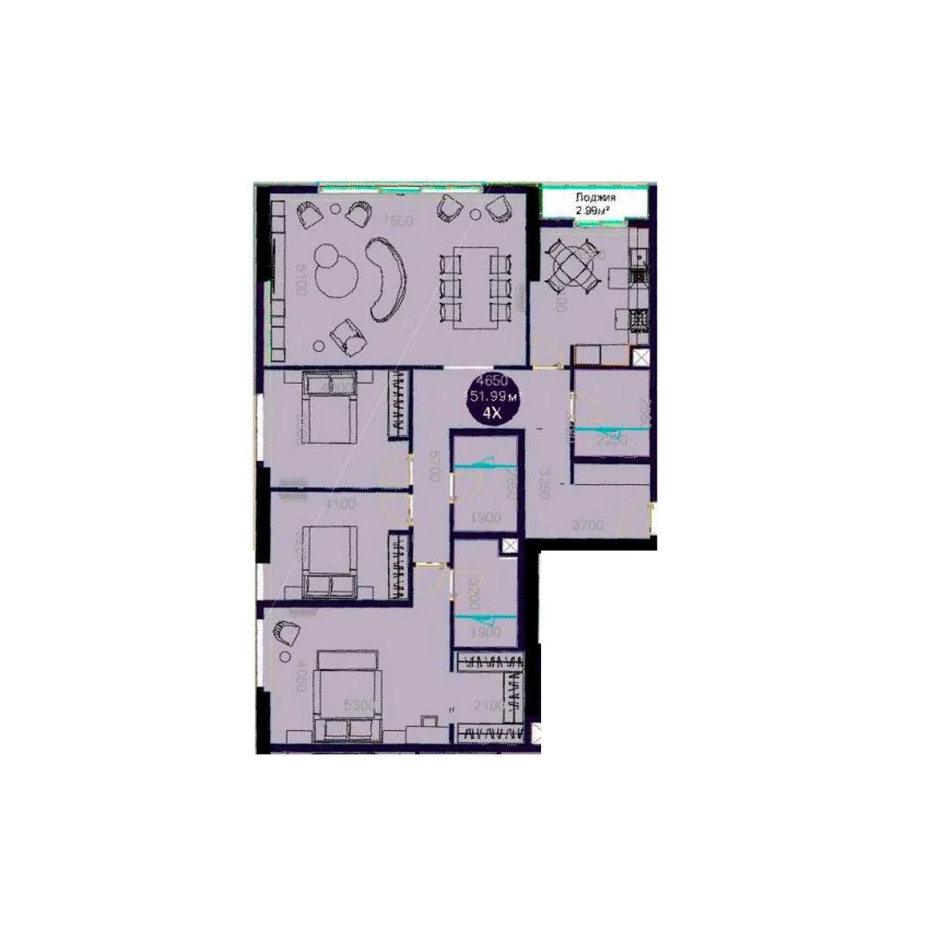 4-комнатная квартира 151.99 м²  2/2 этаж