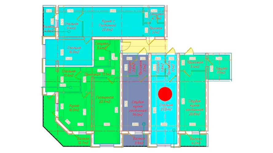 1-xonali xonadon 30.4 m²  4/4 qavat