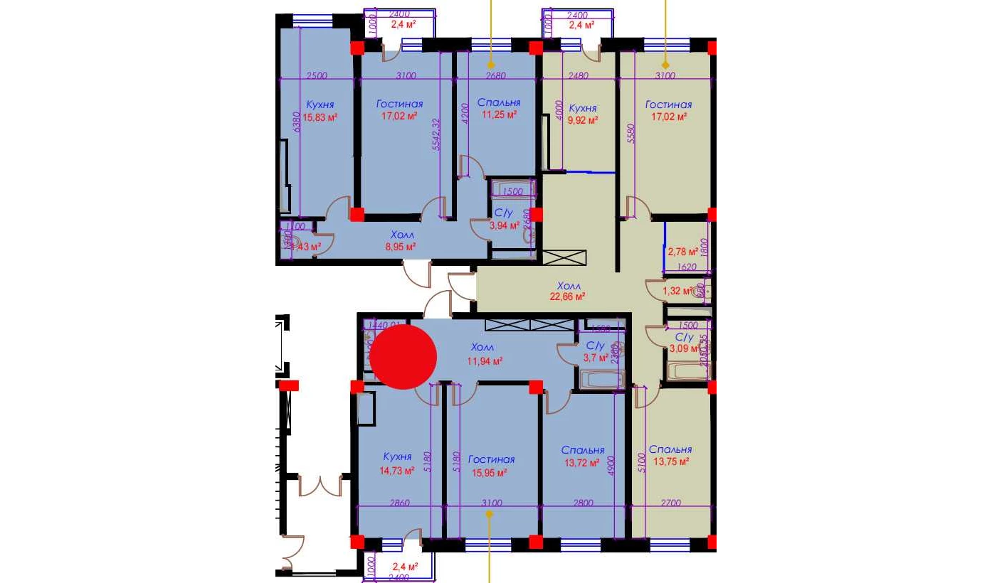 2-комнатная квартира 67.15 м²  7/7 этаж