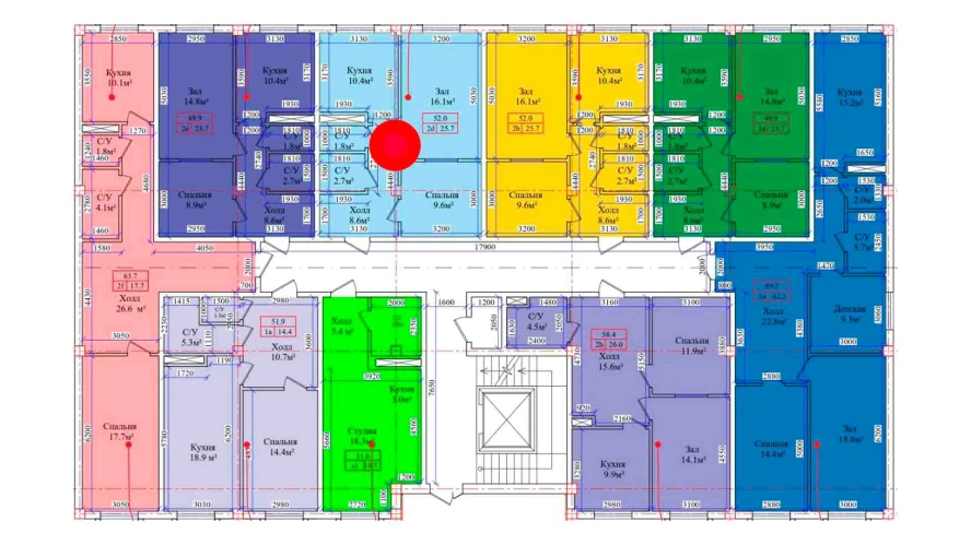 2-комнатная квартира 52 м²  1/1 этаж