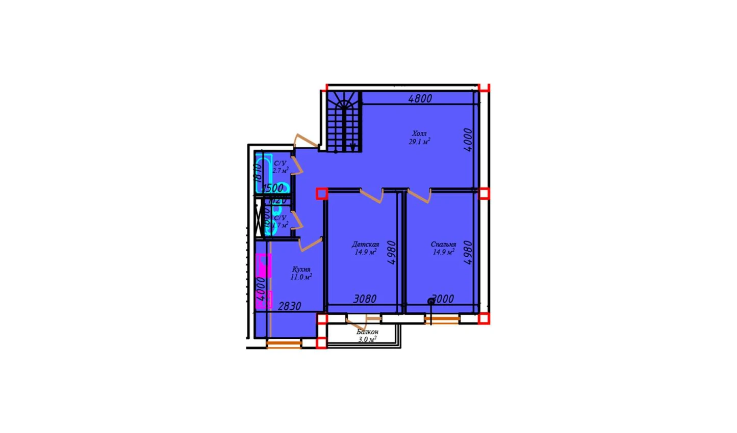 2-xonali xonadon 79.3 m²  5/5 qavat