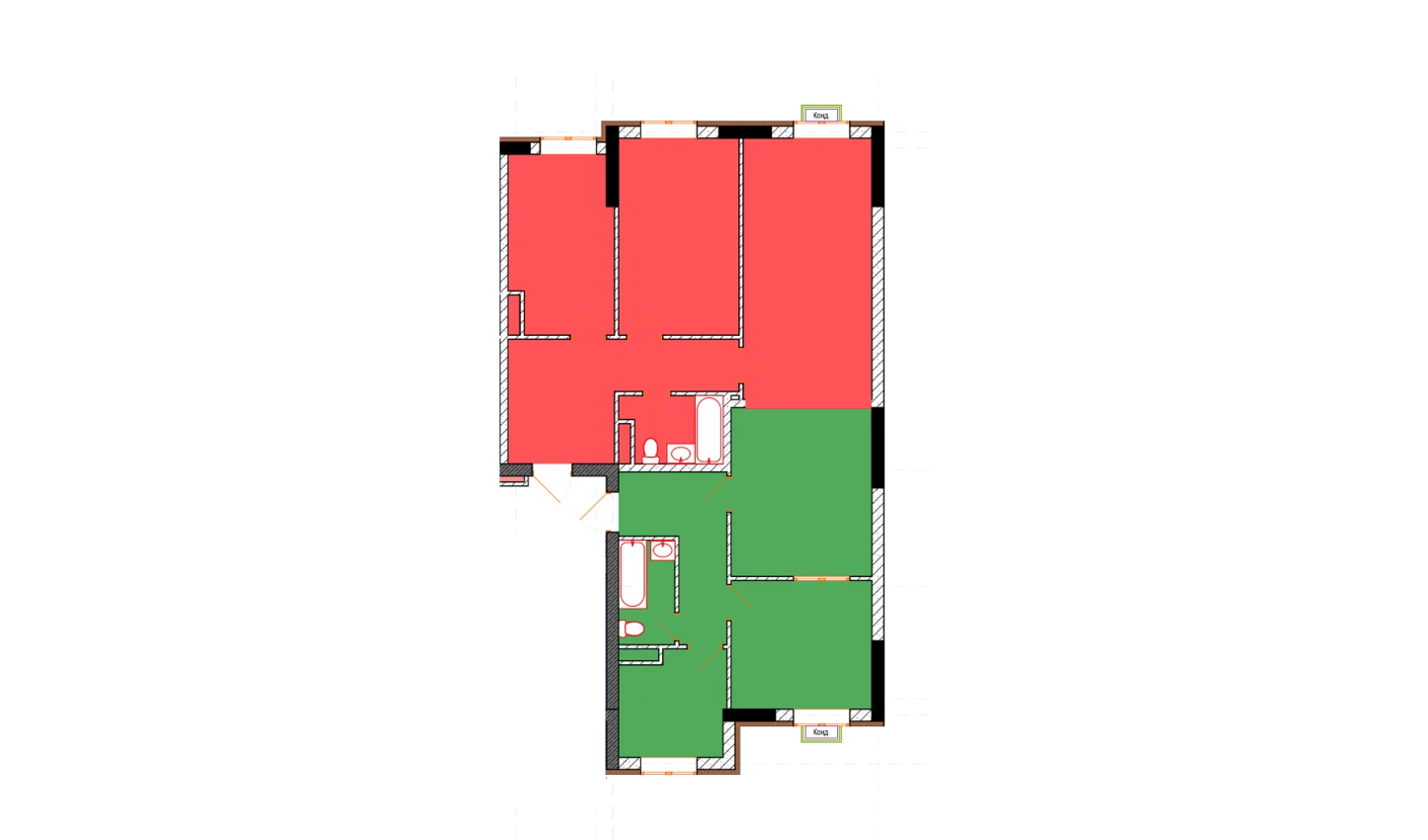 4-xonali xonadon 65 m²  1/1 qavat