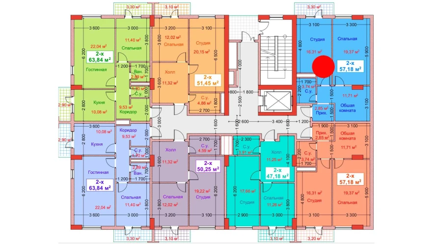 2-комнатная квартира 57.18 м²  8/8 этаж