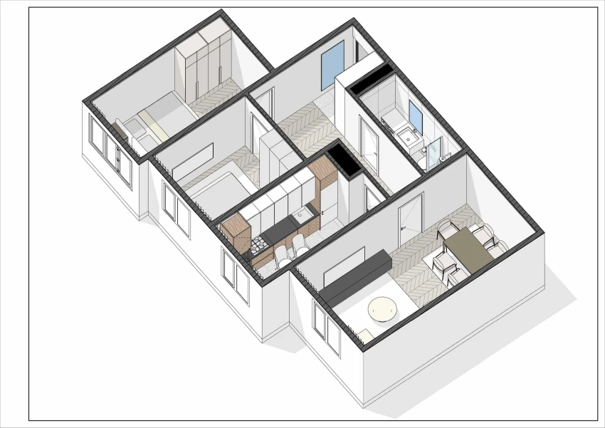 3-xonali xonadon 60.75 m²  6/6 qavat