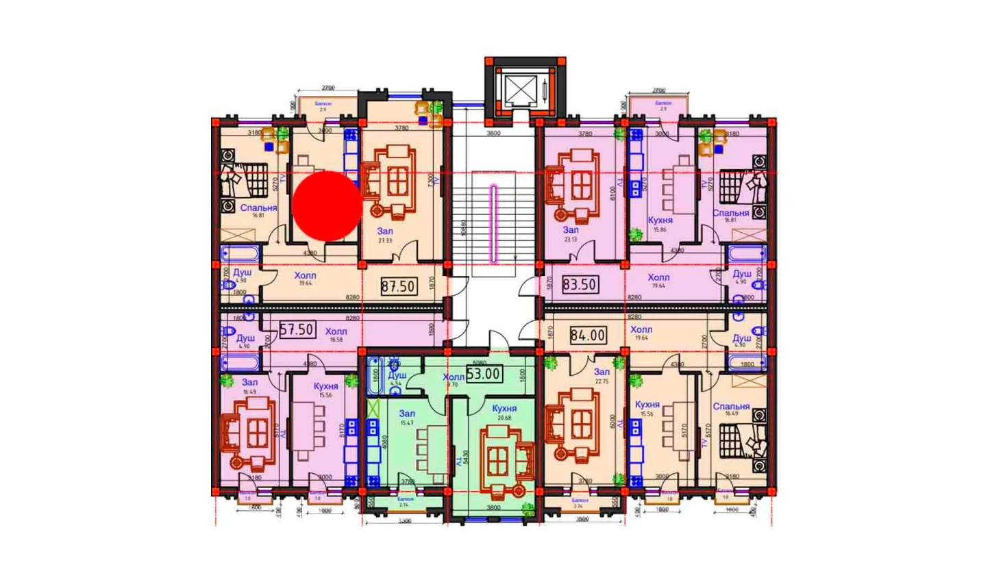 2-xonali xonadon 87.5 m²  7/7 qavat