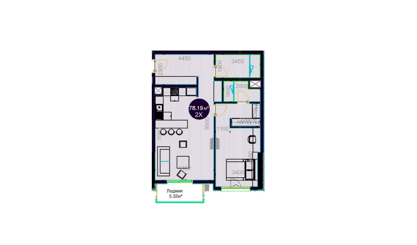 2-комнатная квартира 78.19 м²  11/11 этаж