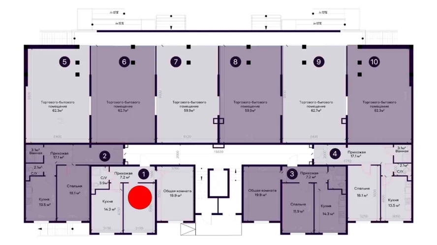 2-xonali xonadon 58.2 m²  1/1 qavat