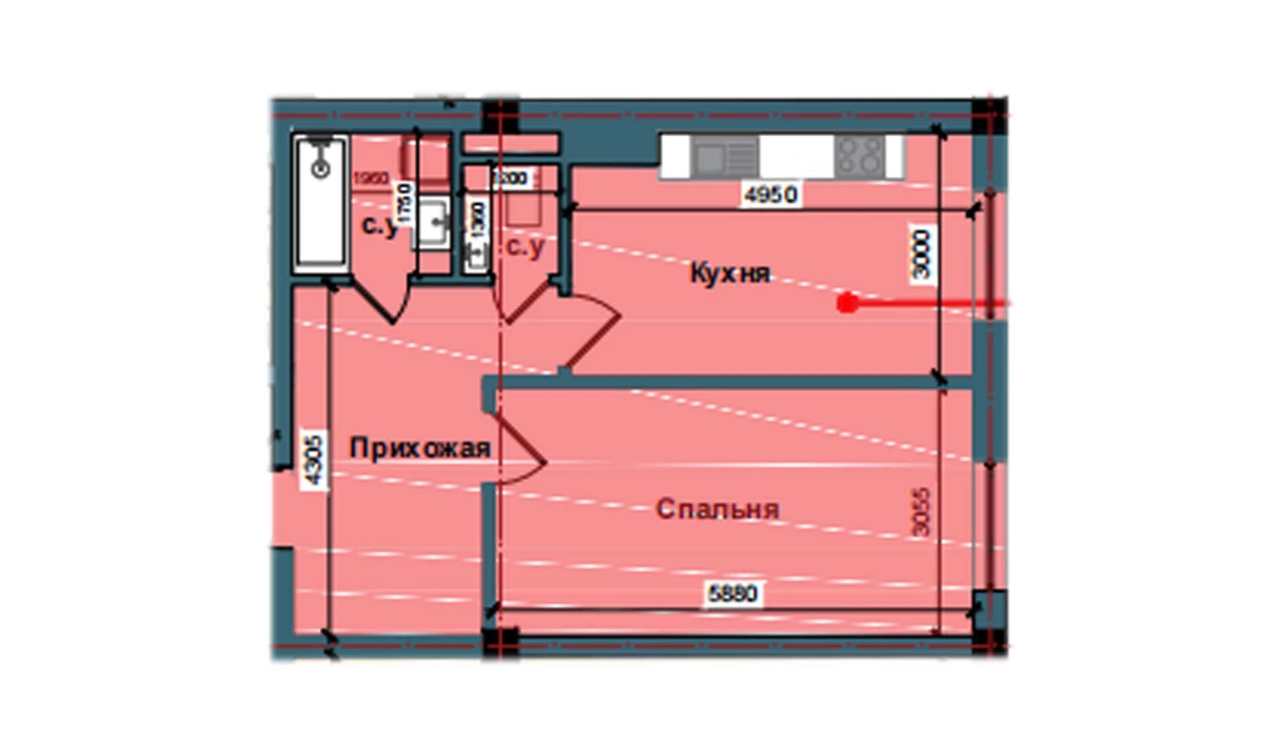 1-комнатная квартира 51.5 м²  2/2 этаж