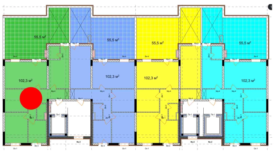 4-xonali xonadon 102.3 m²  13/13 qavat