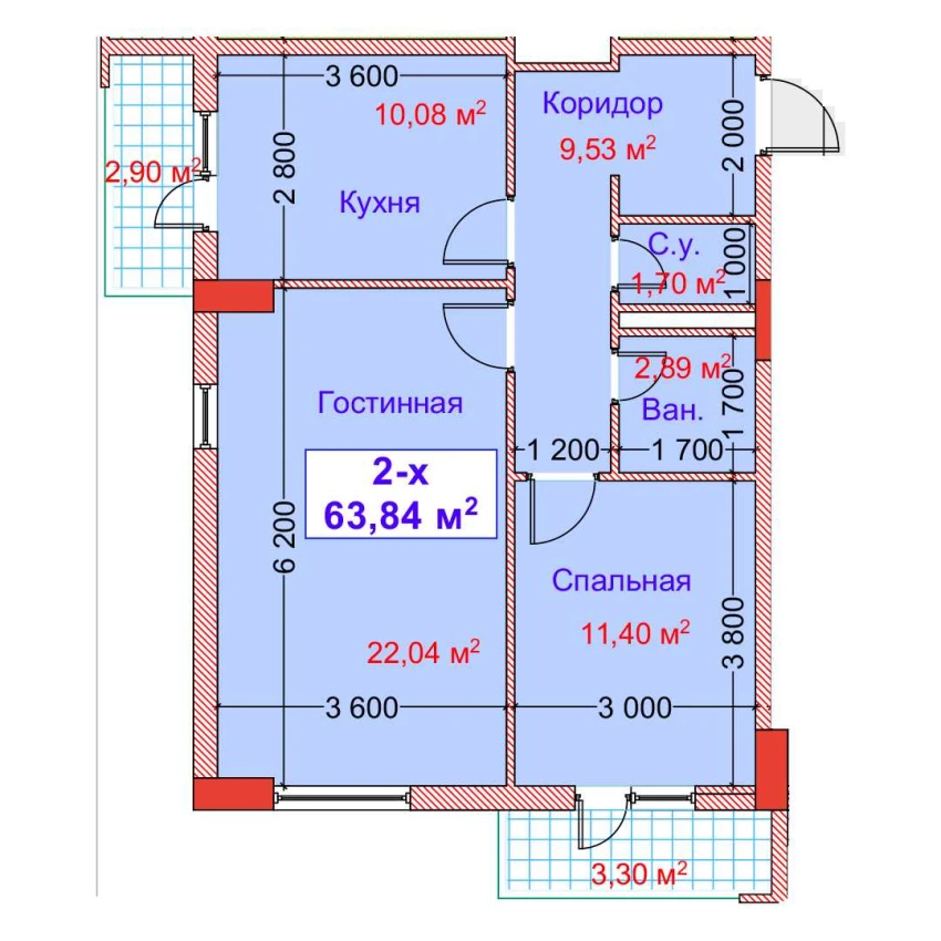 2-комн. квартира 63.84 м²  8/8 этаж | Жилой комплекс CAPITAL AVENUE