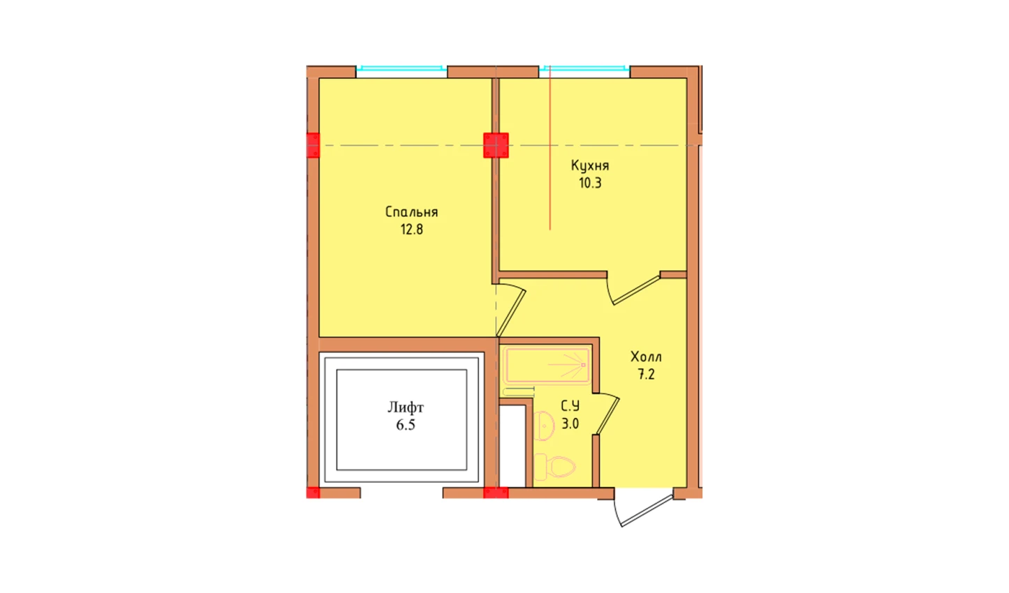 1-xonali xonadon 33.3 m²  8/8 qavat