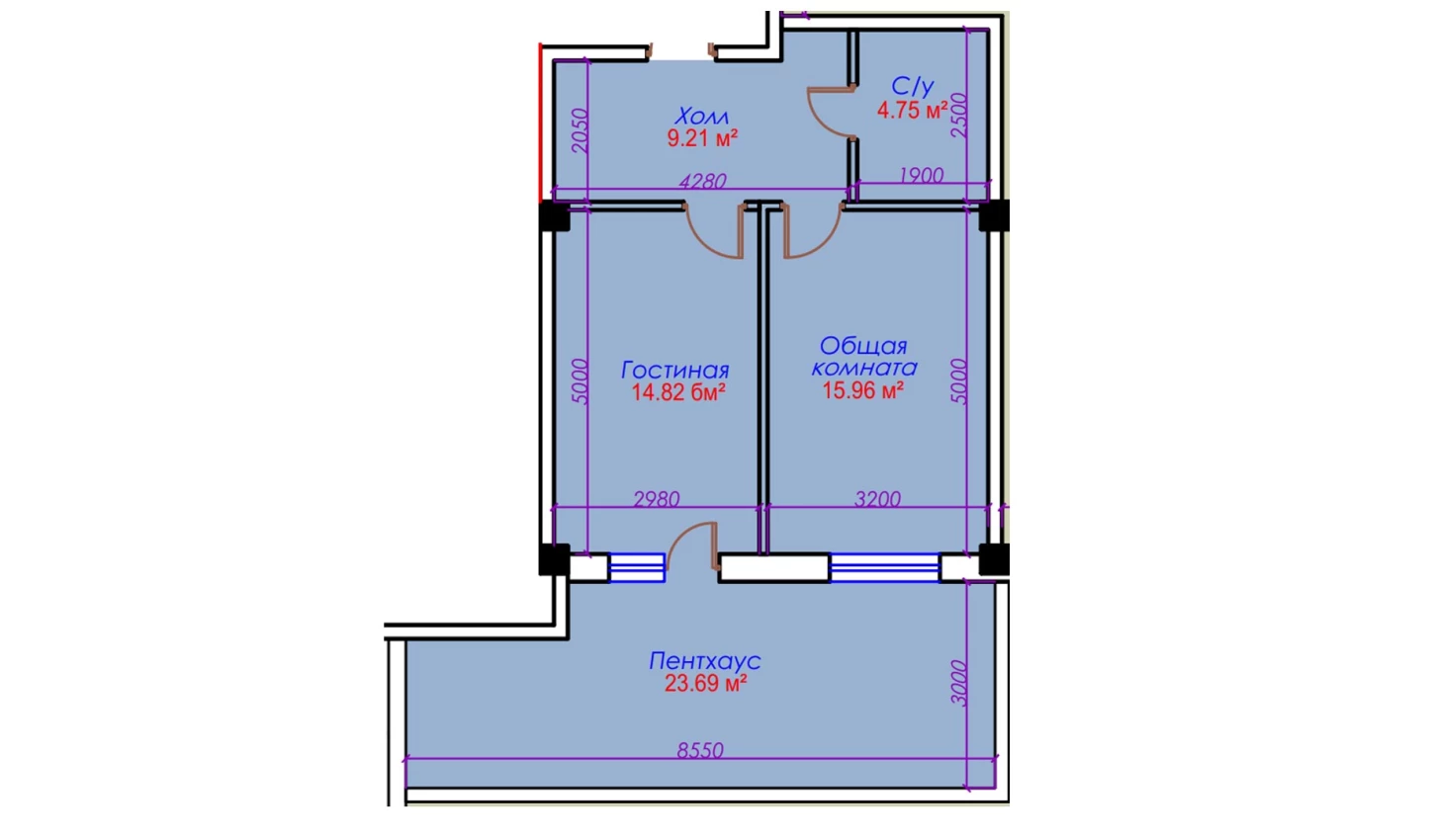 1-xonali xonadon 68.44 m²  3/3 qavat