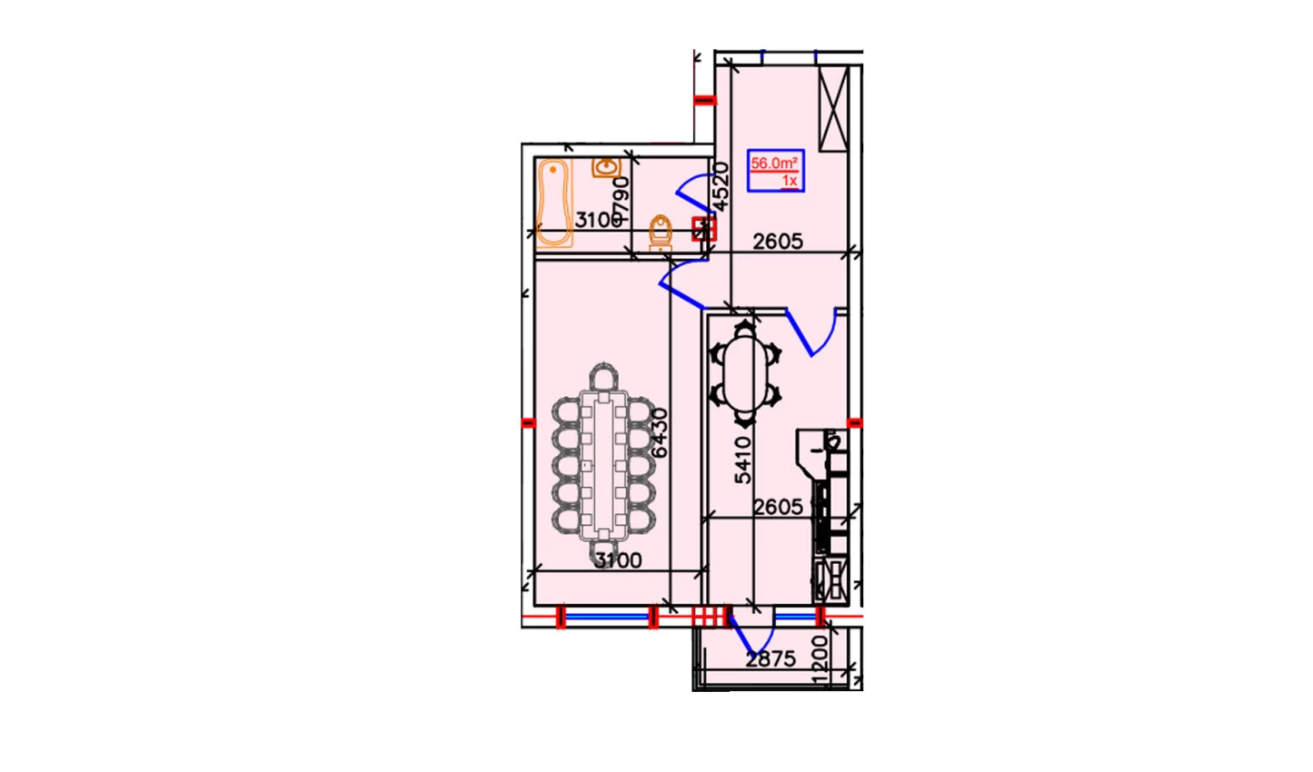 1-xonali xonadon 56 m²  5/5 qavat