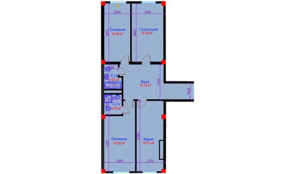 3-комнатная квартира 97.52 м²  10/10 этаж | Жилой комплекс Ko'kcha-Oqtepa