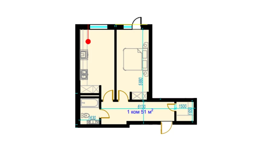 1-xonali xonadon 51 m²  2/9 qavat | Rohat Turar-joy majmuasi