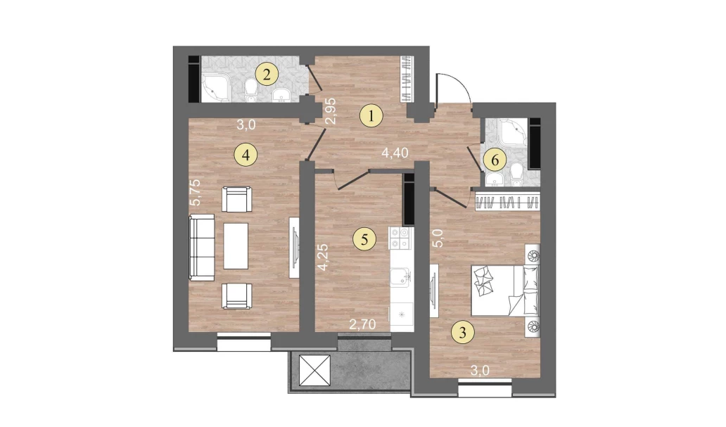 3-комнатная квартира 63 м²  14/14 этаж